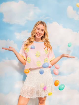 Sequin Easter Eggs on Pink Top: Pink