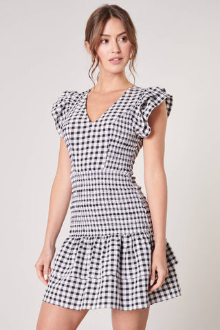 Darcy Gingham Smocked Everleigh Mini Dress: Black White