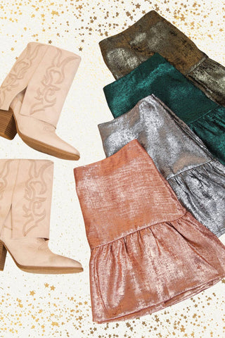 Shiny Woven Flare A-Line Holiday Mini Skirt: GREEN