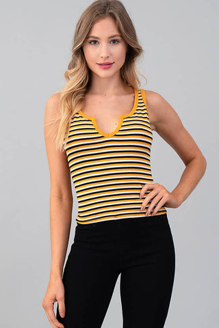 CONTRAST BINDING STRIPE CROP TANK TOP: NEW MUSTARD COMB0