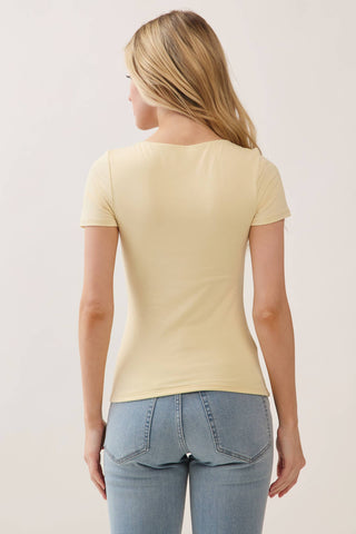 - DOUBLE LAYER SCOOP NECK SHORT SLEEVE TOP: DOUBLE CREAM