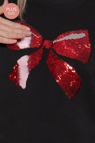 Long Sleeve Crew Neck Sequin Detail Inner Fleece Sweatshirt : BLK-black