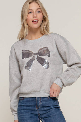 Long Sleeve Crew Neck Sequin Detail Inner Fleece Sweatshirt: HGY-h grey
