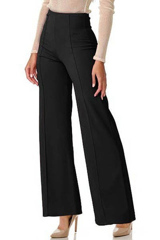 Solid color formal dressy pants with seam front slim looking: Black
