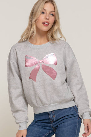 Long Sleeve Crew Neck Sequin Detail Inner Fleece Sweatshirt: HGY-h grey