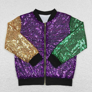 Girls Mardi Gras Purple Long Sleeve Sequin Jackets: