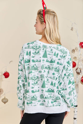 Green Christmas Village Sweatshirt: HUNTER GREEN