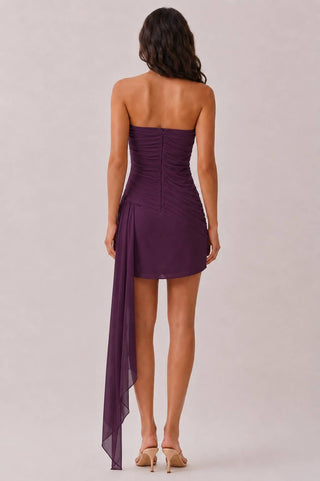 ONE SIDE DRAPE ALL OVER RUCHED TUBE MINI DRESS: PURPLE MAGIC