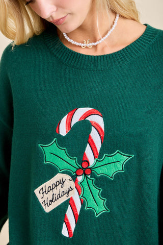 Candy Cane Holidays Knit Sweater Christmas Ready to ship🍬: HUNTER GREEN