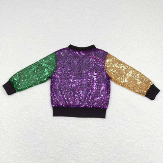 Girls Mardi Gras Purple Long Sleeve Sequin Jackets: