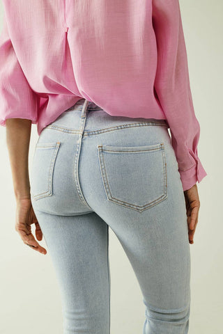 Flared light blue jeans with five pockets and seamless finis: Blue / Large
