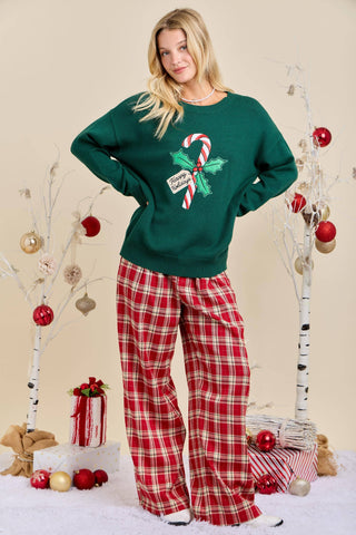 Candy Cane Holidays Knit Sweater Christmas Ready to ship🍬: HUNTER GREEN