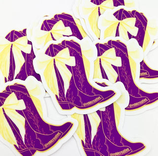 GAME DAY STICKER - Bows and Boots - Purple & Yellow