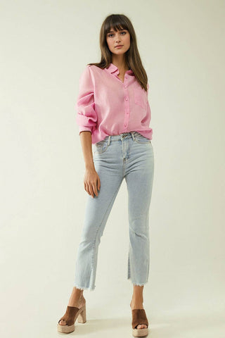 Flared light blue jeans with five pockets and seamless finis: Blue / Large
