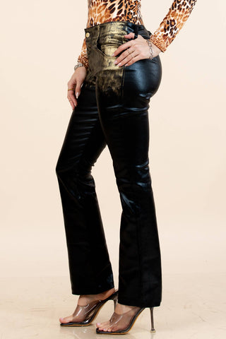 81427-Rae Woven Skinny Metallic Pants: Black / M