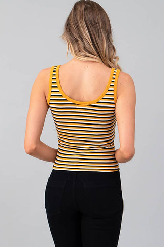 CONTRAST BINDING STRIPE CROP TANK TOP: NEW MUSTARD COMB0
