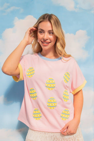 Sequin Easter Eggs on Pink Top: Pink