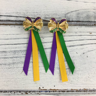 Mardi Gras bow with ribbons earrings