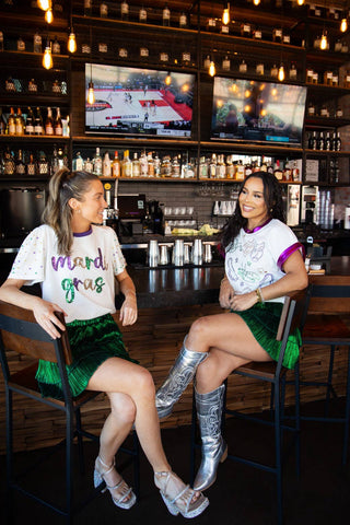 Sequin "Mardi Gras" on White Princess Top: White