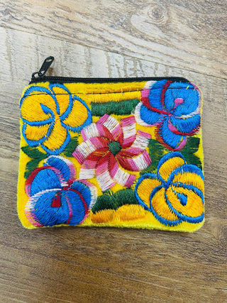 Mexican Floral Emboirdered Zippered Coin Purses: Multi-Colored