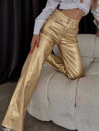 Metallic flare leg pants: Gold