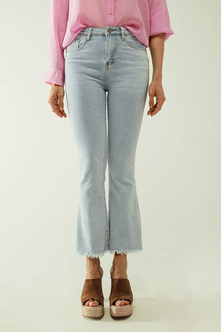 Flared light blue jeans with five pockets and seamless finis: Blue / Large