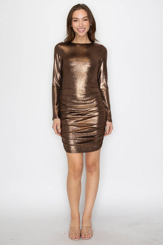 Kathy women's  long sleeve mini dress: MOCHA