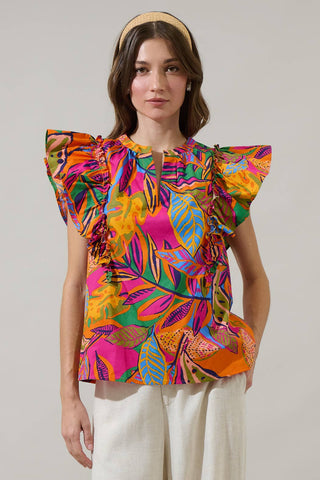 Sugarlips Milana Floral Zaree Ruffle Poplin Top