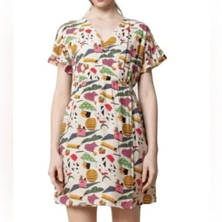 Pink and Green Ruched Mini Sundress