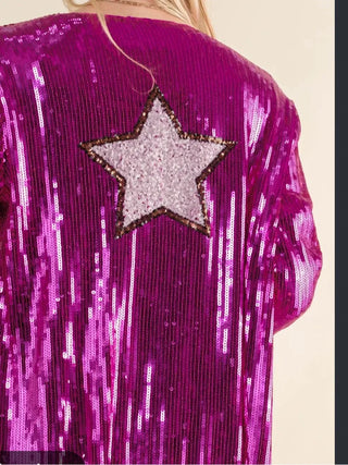 Sequin Fringe Open-Front Cardigan with Star Detail
