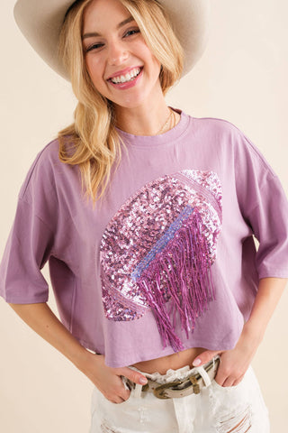 Embellished Sequin Game Day Graphic Crop T Shirt