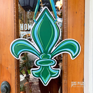 Green & Aqua Fleur De Lis Door Hanger- New Orleans Tulane